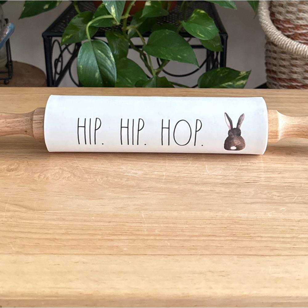 Rae Dunn Hip Hip Hop Bunny Silicone and Wood Rolling Pin Easter Farmhouse Decor - Picture 2 of 10
